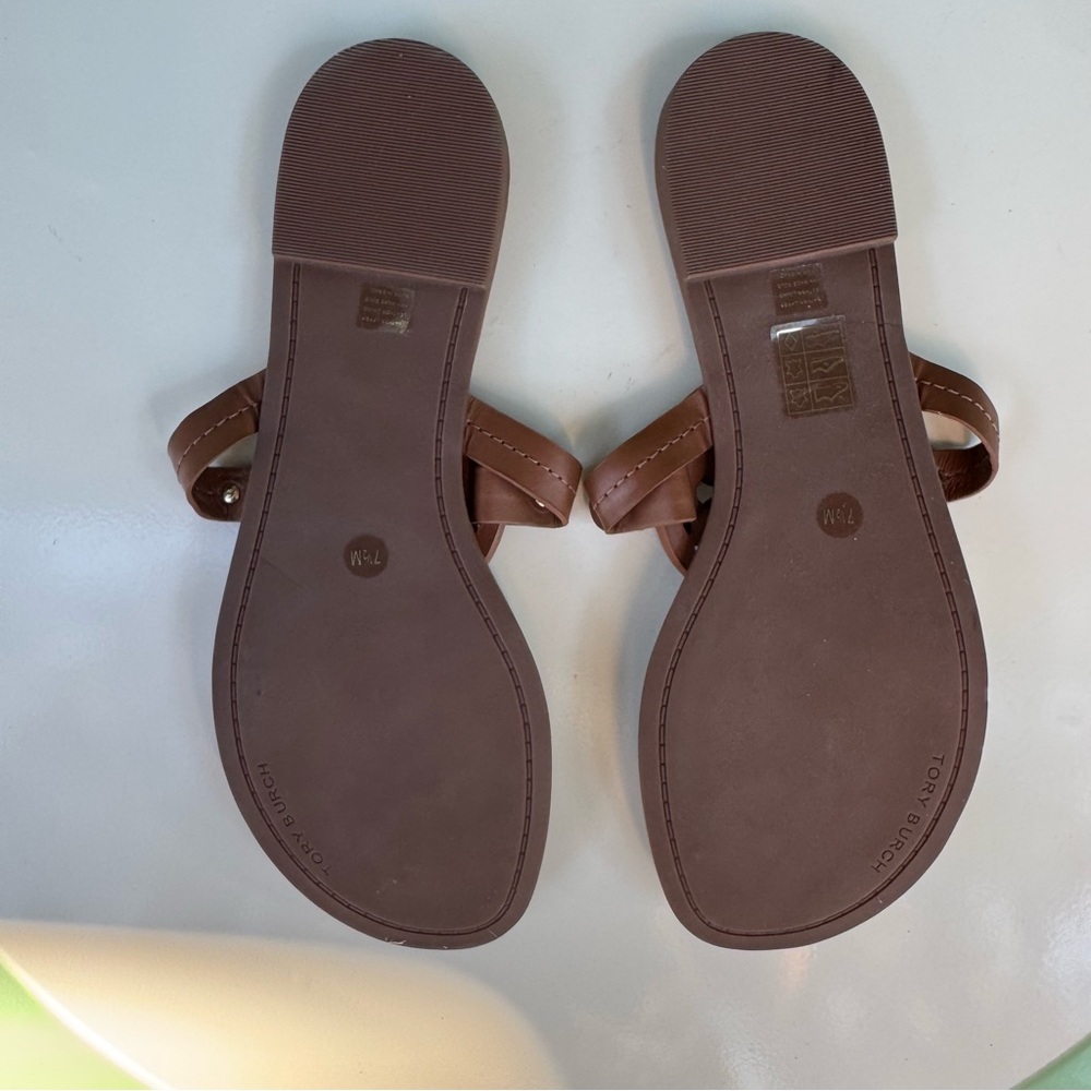 New Tory Burch Brown Leather Miller Sandals Size 7.5 Flat Thong Shoes for Women - Picture 5 of 14